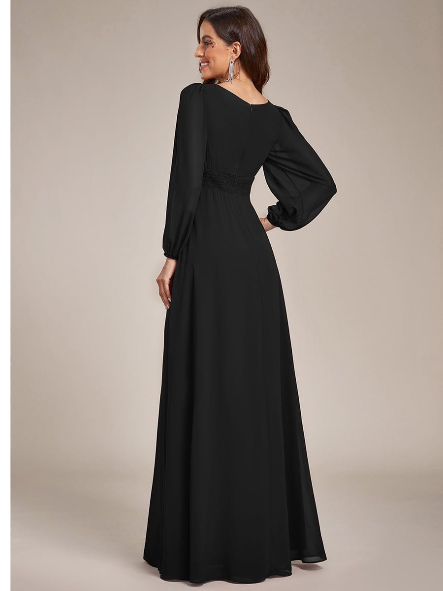 Chiffon High Empire Waist Puff Sleeve Bridesmaid Dress #color_Black