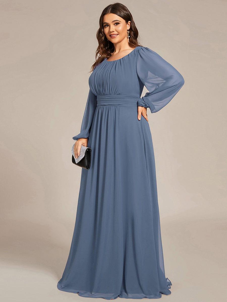 Custom Size See-Througth Puff Sleeve Chiffon Bridesmaid Dress #color_Dusty Blue