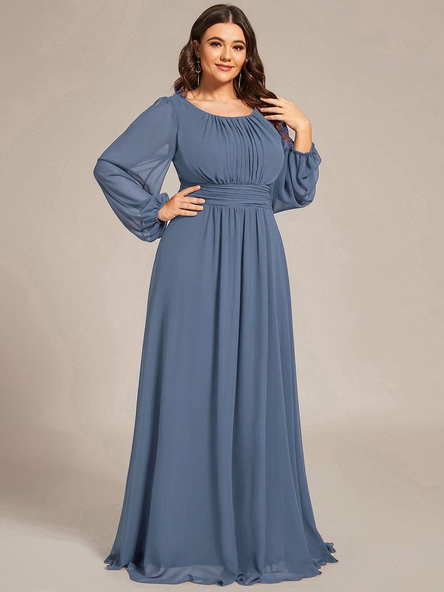 Custom Size See-Througth Puff Sleeve Chiffon Bridesmaid Dress #color_Dusty Blue