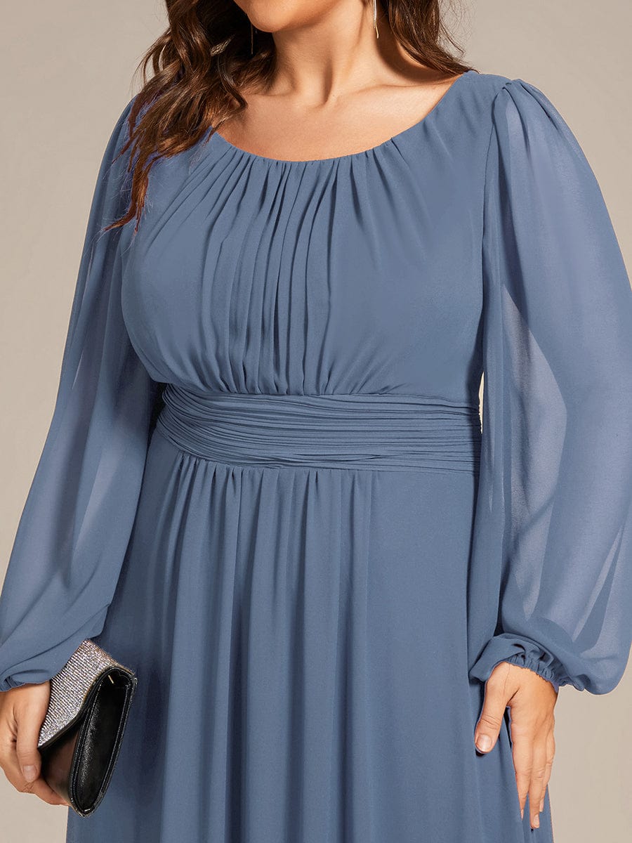 Plus Size See-Through Puff Sleeve Chiffon Mother Dress