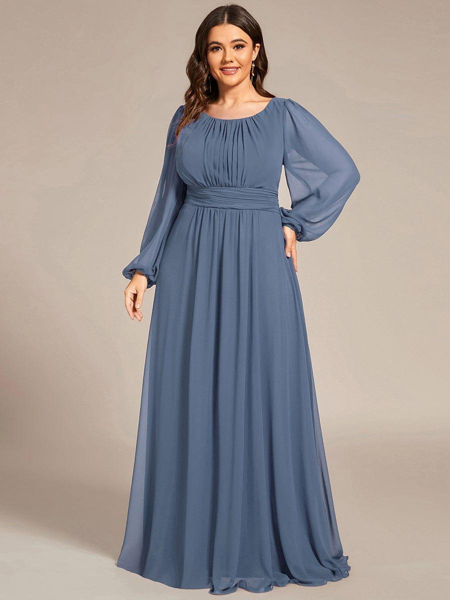 See-Througth Puff Sleeve Chiffon Plus Size Bridesmaid Dress #color_Dusty Blue