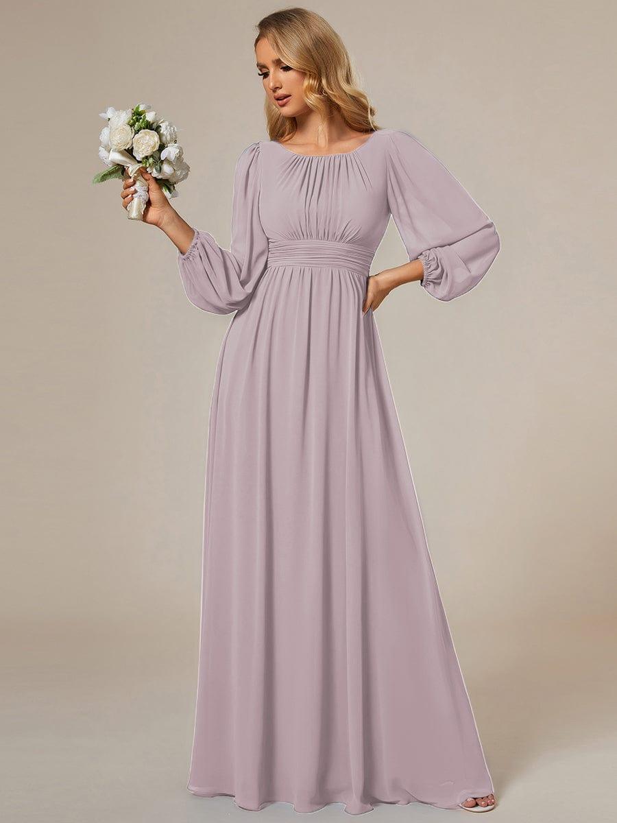 Custom Size See-Througth Puff Sleeve Chiffon Bridesmaid Dress #color_Lilac