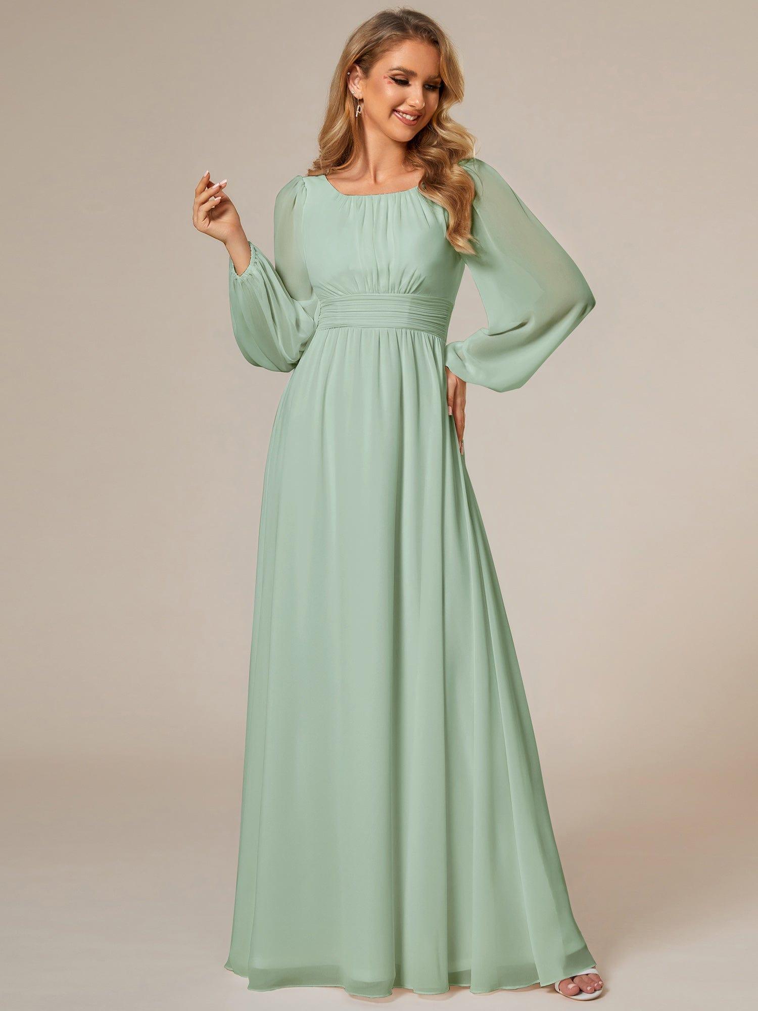 Custom Size See-Througth Puff Sleeve Chiffon Bridesmaid Dress #color_Mint Green