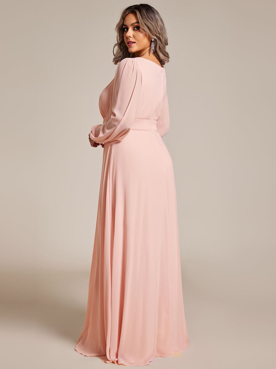 See-Througth Puff Sleeve Chiffon Plus Size Bridesmaid Dress #color_Pink