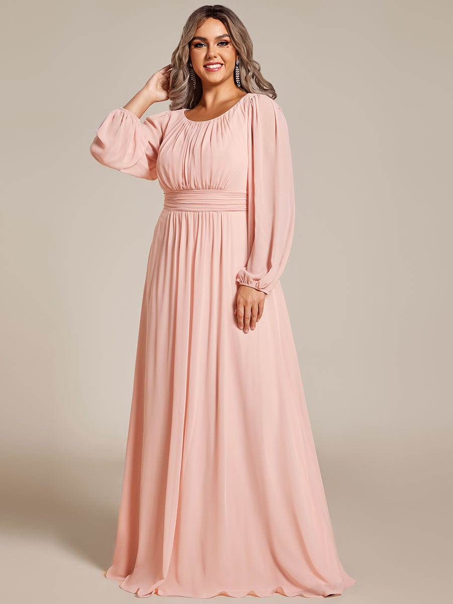 See-Througth Puff Sleeve Chiffon Plus Size Bridesmaid Dress #color_Pink