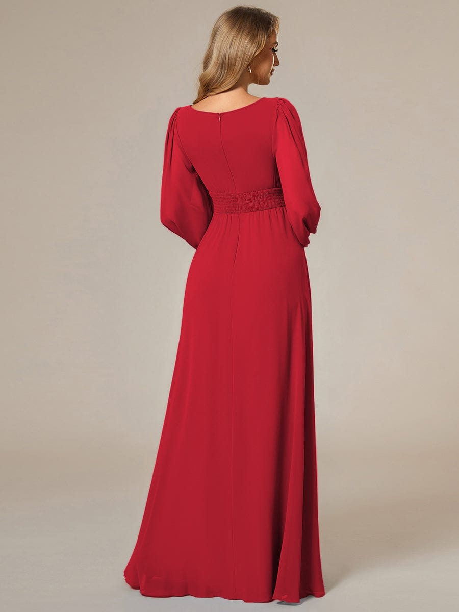Custom Size See-Througth Puff Sleeve Chiffon Bridesmaid Dress #color_Red