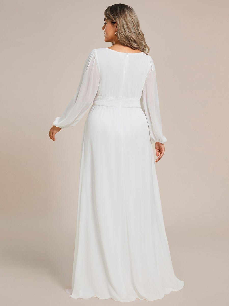 See-Througth Puff Sleeve Chiffon Plus Size Bridesmaid Dress #color_White