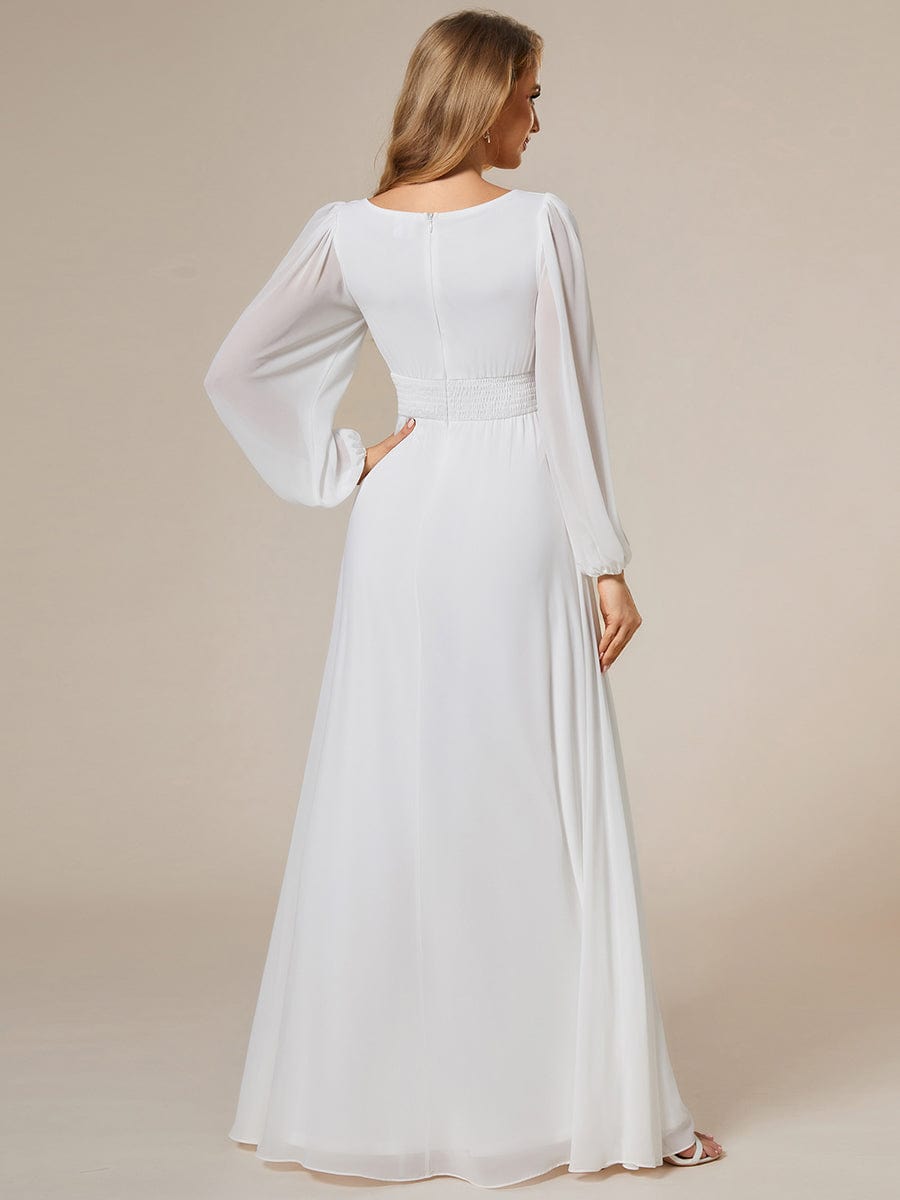 Chiffon High Empire Waist Puff Sleeve Bridesmaid Dress #color_White