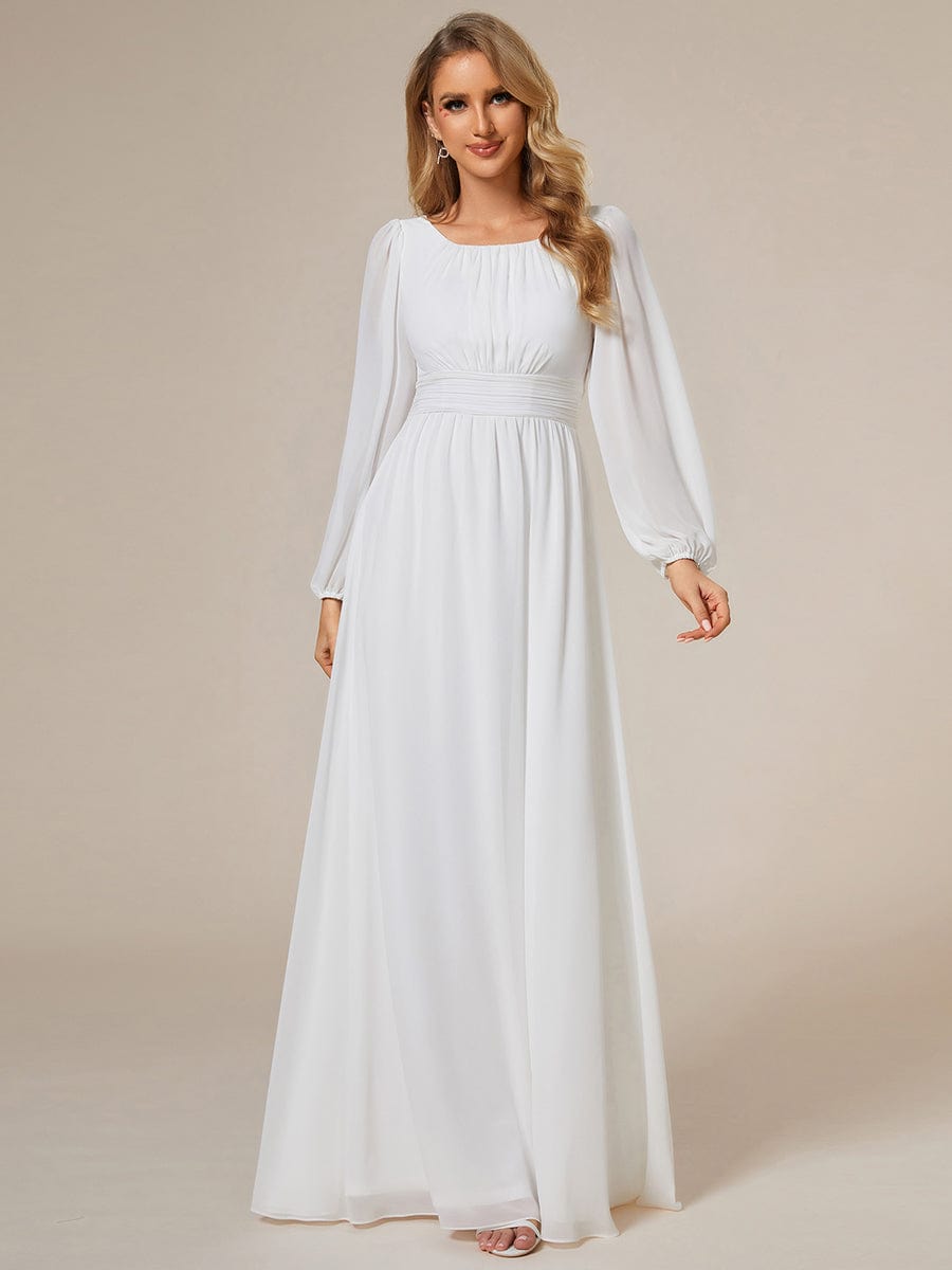 Chiffon High Empire Waist Puff Sleeve Bridesmaid Dress #color_White