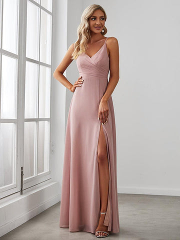 Spaghetti Strap High Slit Chiffon Bridesmaid Dress - Ever-Pretty US Spaghetti Strap High Slit Chiffon Bridesmaid Dress - Ever-Pretty US