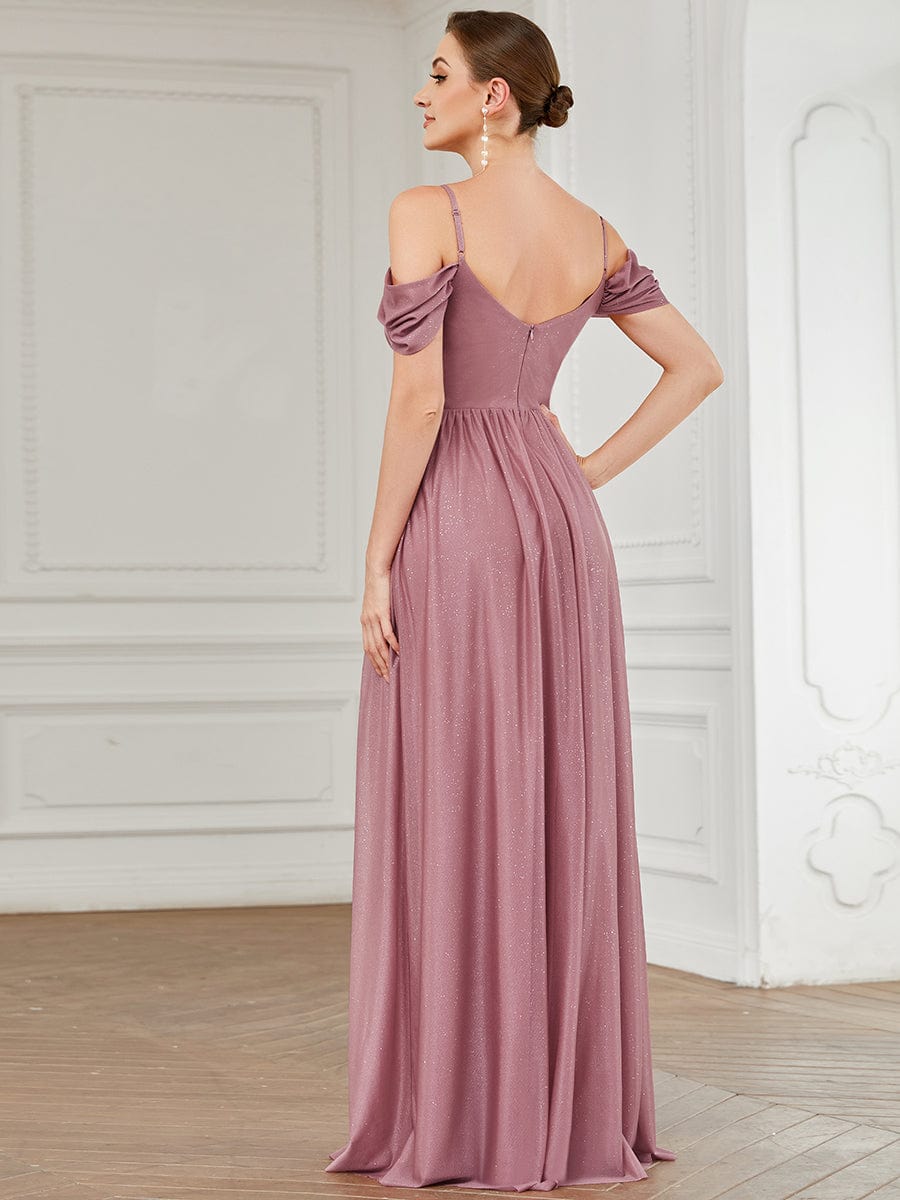 Draped Sleeve Cold Shoulder Sweetheart Bridesmaid Dress #Color_Purple Orchid