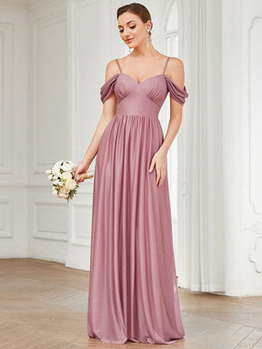 Draped Sleeve Cold Shoulder Sweetheart Bridesmaid Dress