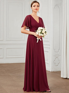 Chiffon Tie-Back Keyhole Short Sleeve A-line Bridesmaid Dress