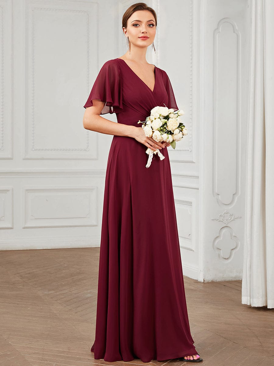 Chiffon Tie-Back Keyhole Short Sleeve A-line Bridesmaid Dress