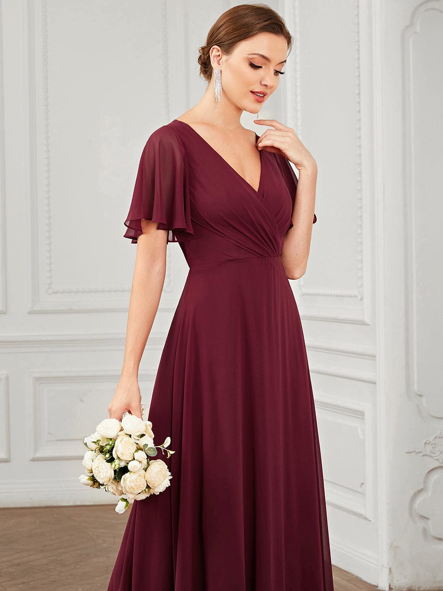 Chiffon Tie-Back Keyhole Short Sleeve A-line Bridesmaid Dress