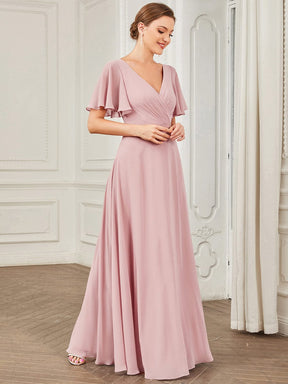 Chiffon Tie-Back Keyhole Short Sleeve A-line Bridesmaid Dress