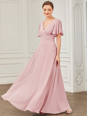Chiffon Tie-Back Keyhole Short Sleeve A-line Bridesmaid Dress