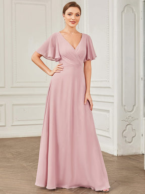 Chiffon Tie-Back Keyhole Short Sleeve A-line Bridesmaid Dress