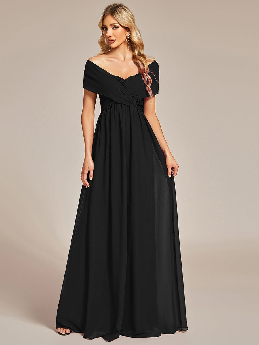 Custom Size Convertible Chiffon Pleated A-Line Bridesmaid Dress #color_Black