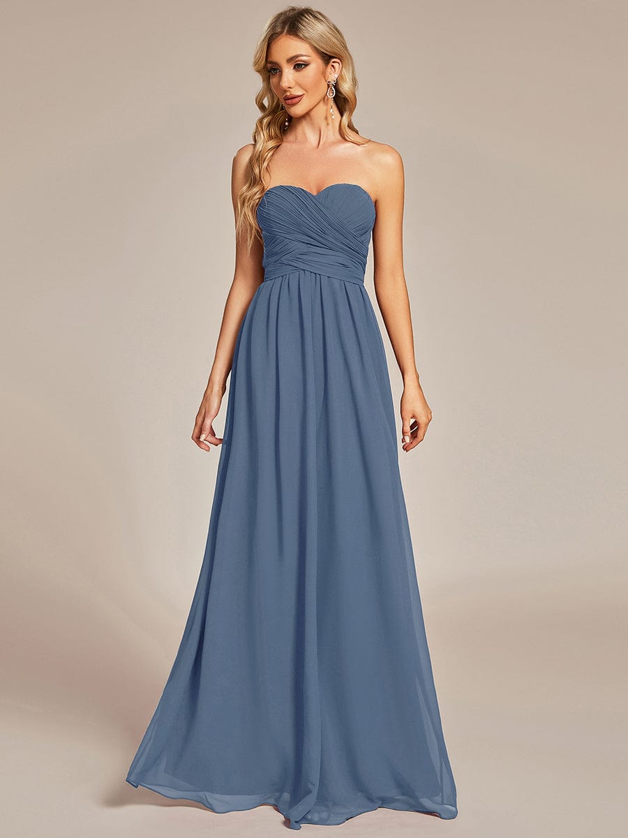 Multiway Chiffon Pleated Strapless Tie-Waist Bridesmaid Dress #color_Dusty Navy