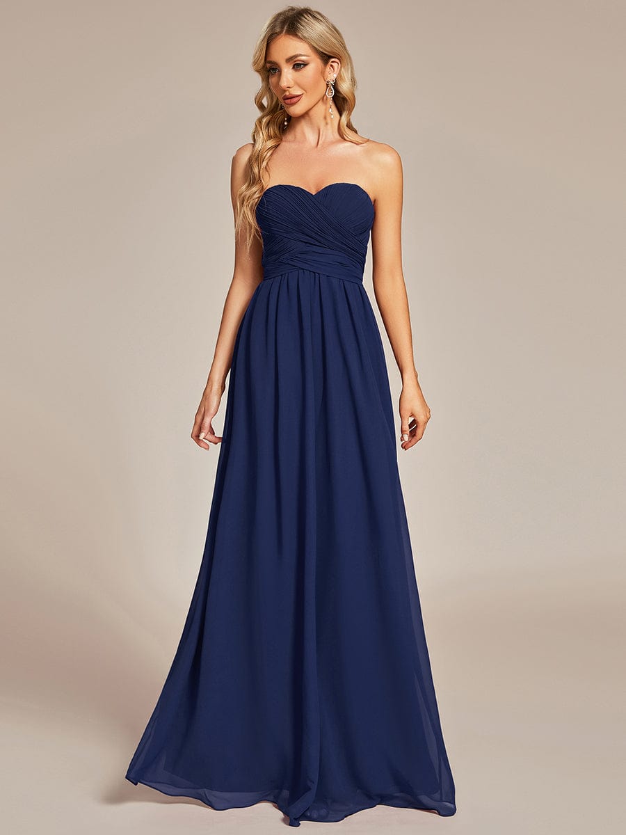 Custom Size Convertible Chiffon Pleated A-Line Bridesmaid Dress #color_Navy Blue
