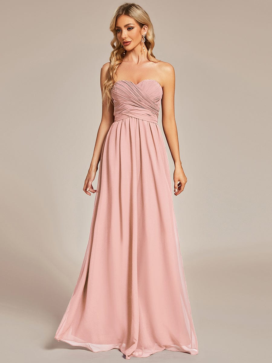 Multiway Chiffon Pleated Strapless Tie-Waist Bridesmaid Dress #color_Pink