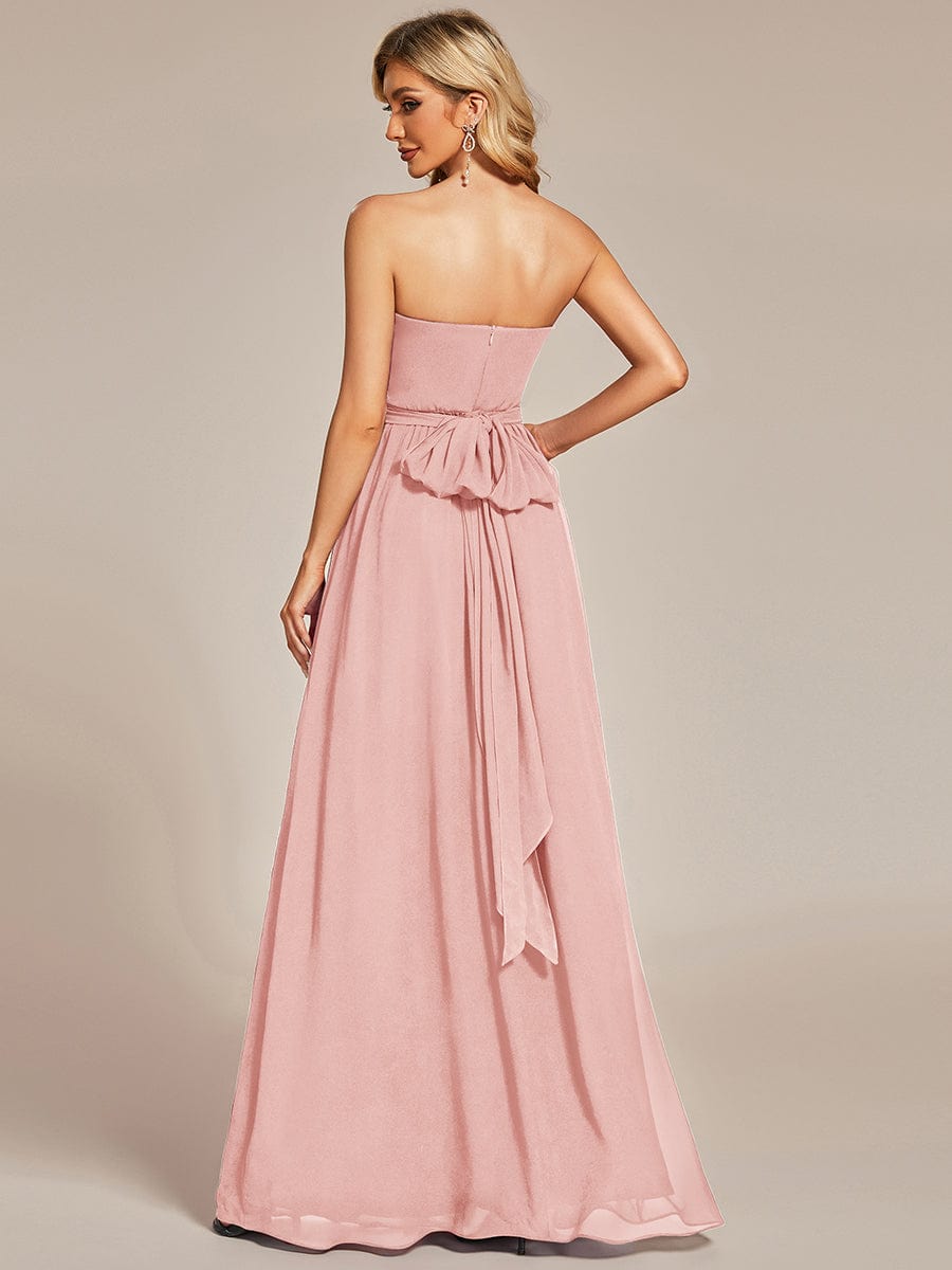 Multiway Chiffon Pleated Strapless Tie-Waist Bridesmaid Dress #color_Pink