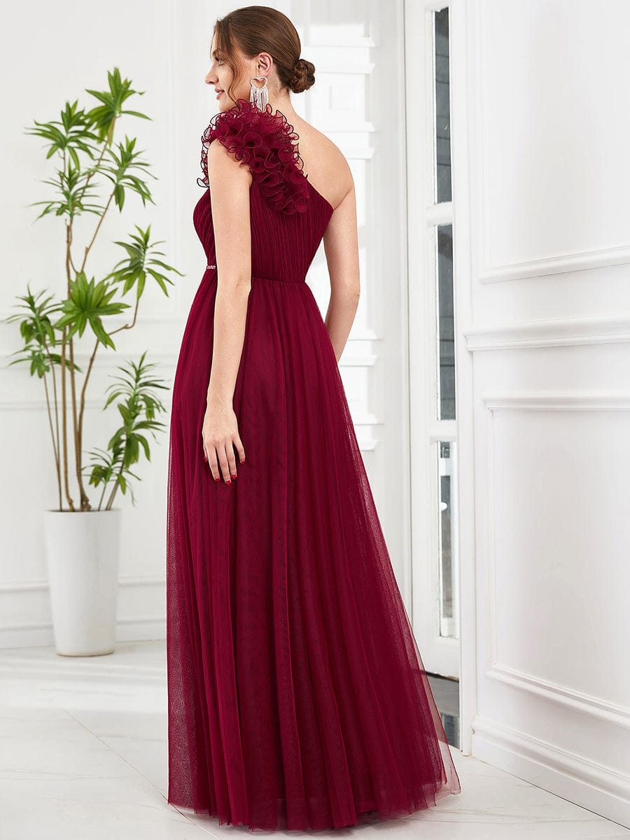 Ruffled Asymmetrical Single Strap Sequin Waist Tulle Bridesmaid Dress