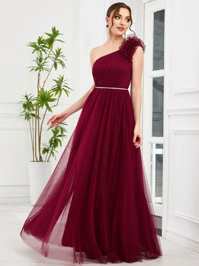Ruffled Asymmetrical Single Strap Sequin Waist Tulle Bridesmaid Dress