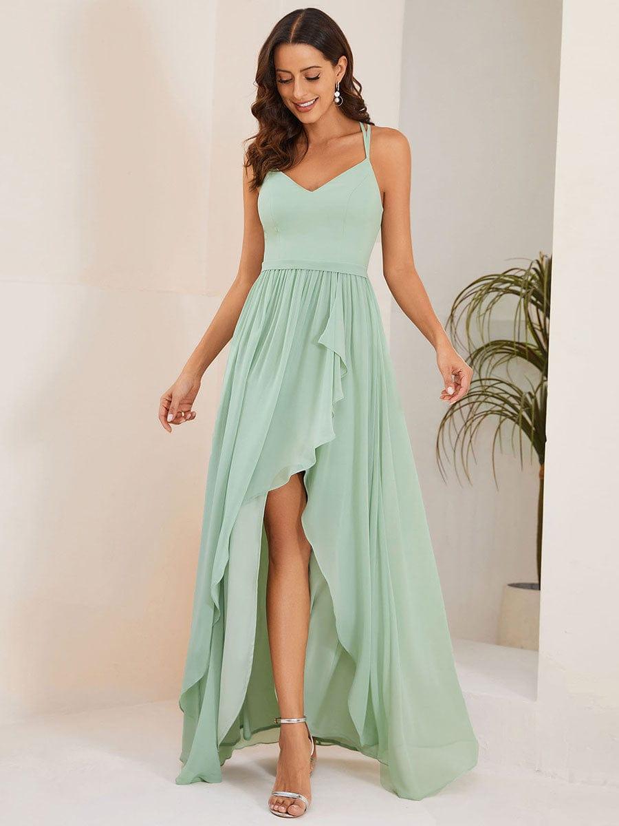 Dannifore Mint Sweetheart Neckline Ruffles Bridesmaid Dress - Empire Waist Long Gown - Size 16