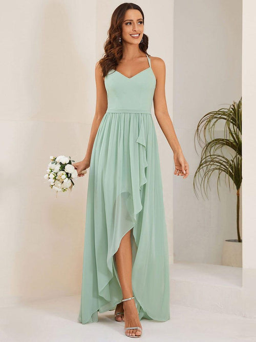 Sweetheart Ruffled A-Line Chiffon Bridesmaid Dress with Slit in English Rose main image 0