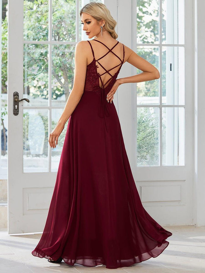 Chiffon Strapless Ruffles Pleated Cut Out Spaghetti Straps Bridesmaid Dresses