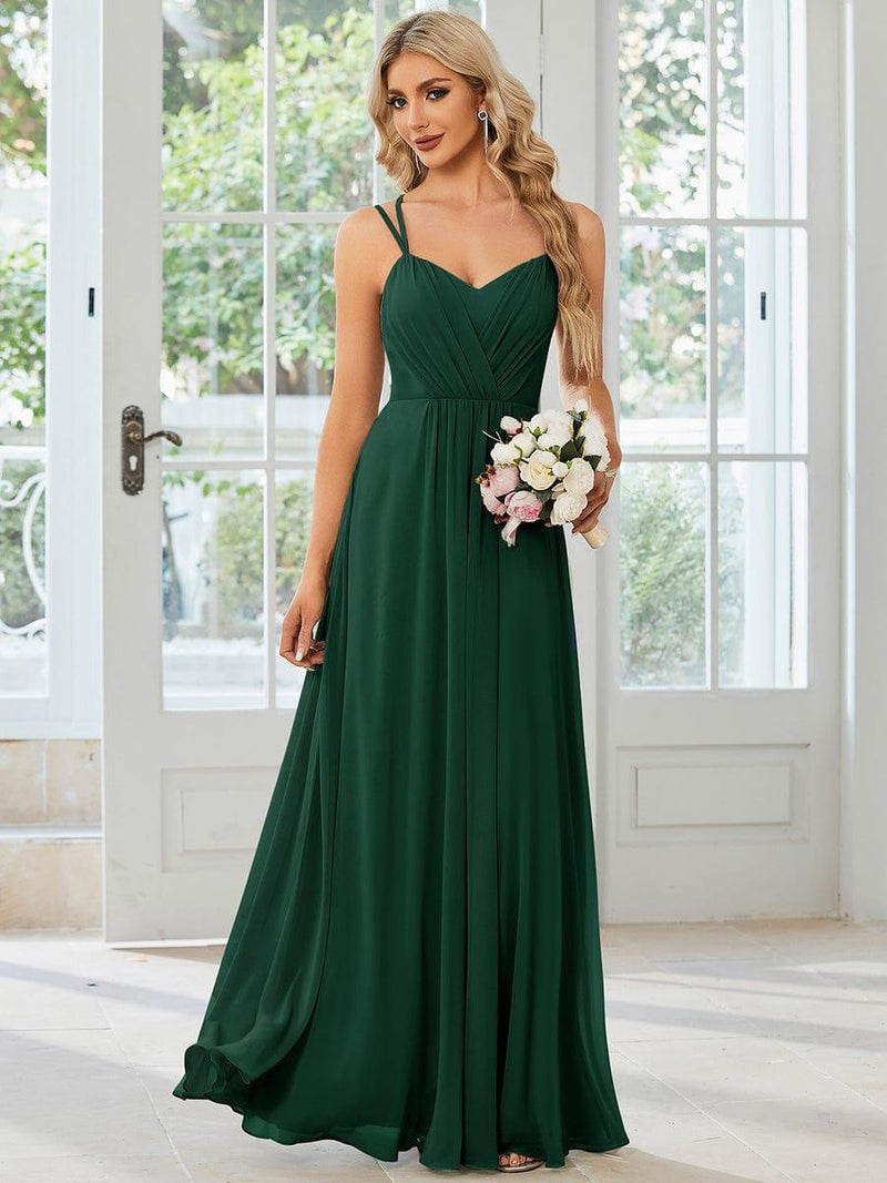 Chiffon Taropurple Long Spaghetti Straps Bridesmaid Dresses