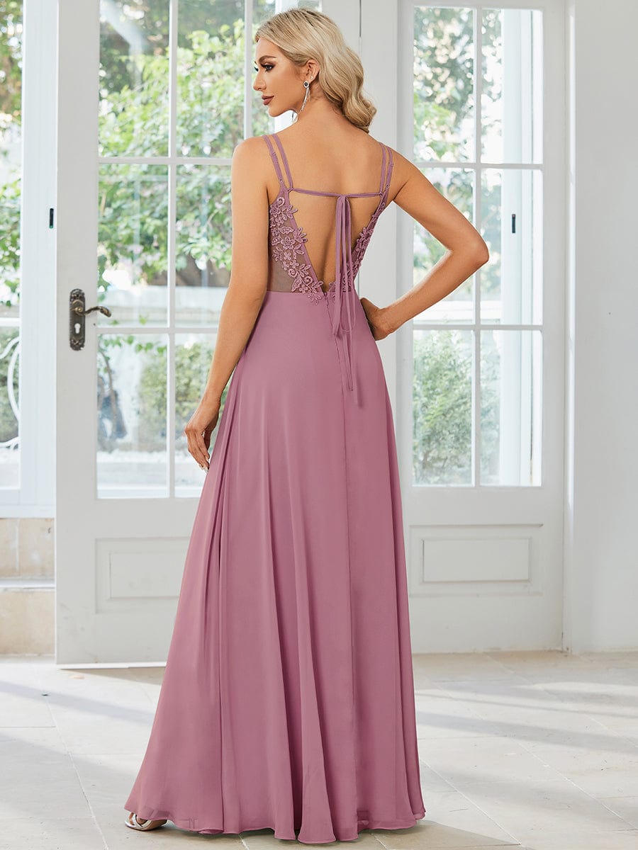 Chiffon and Lace Open Back Spaghetti Straps Bridesmaid Dress #color_Purple Orchid