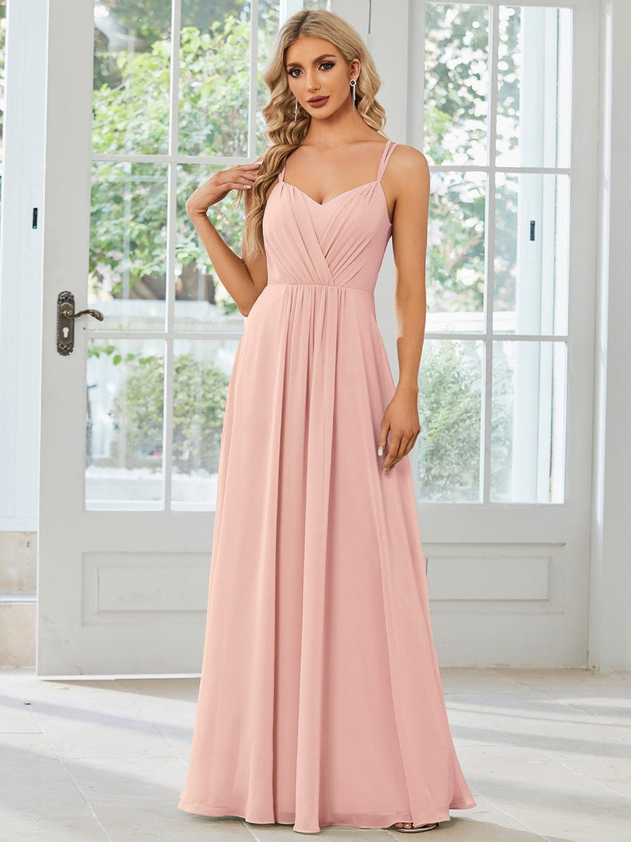 Chiffon and Lace Open Back Spaghetti Straps Bridesmaid Dress #color_Pink