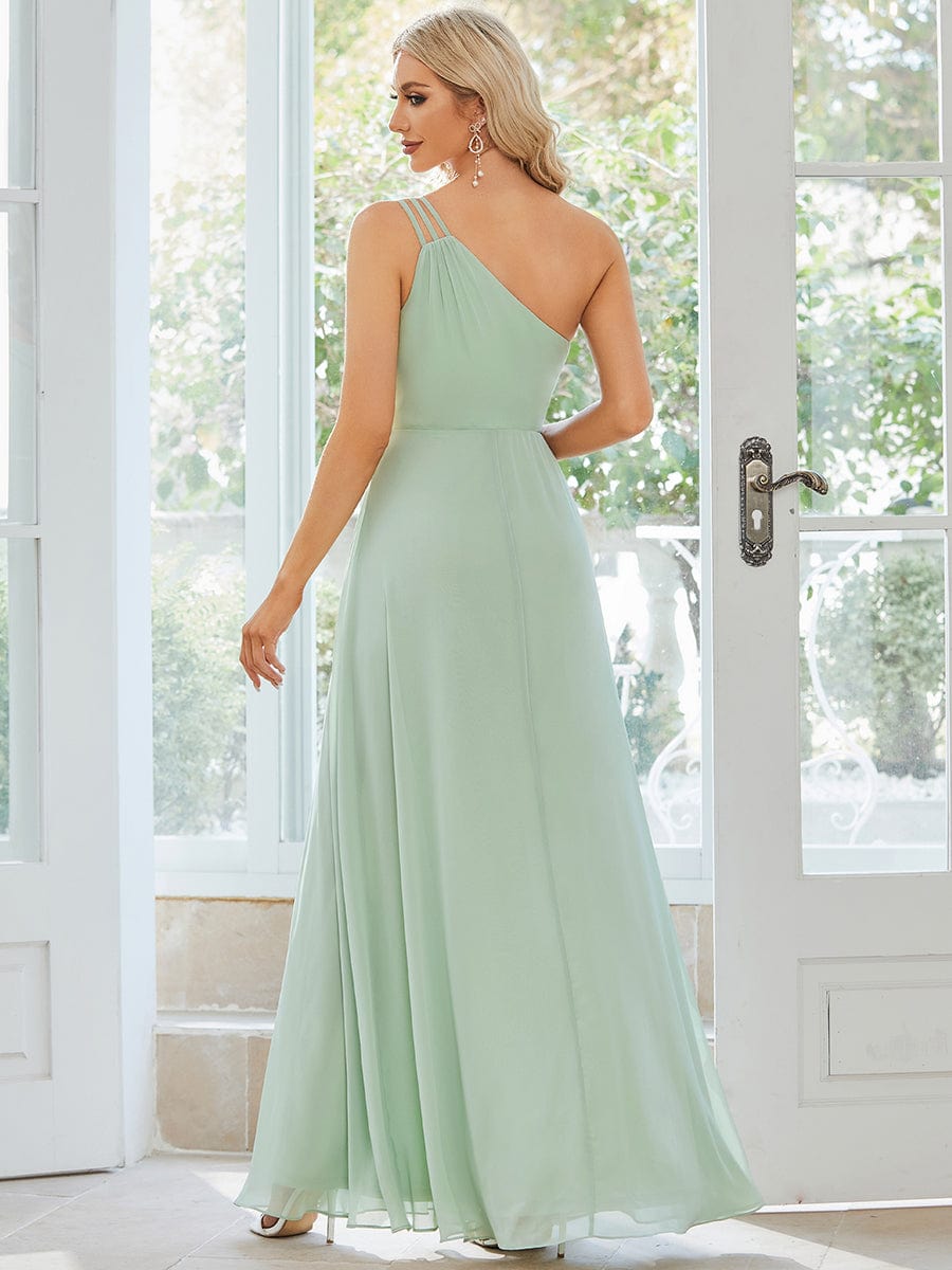 Flowy Chiffon One-Shoulder with Three Straps Bridesmaid Dress #color_Mint Green