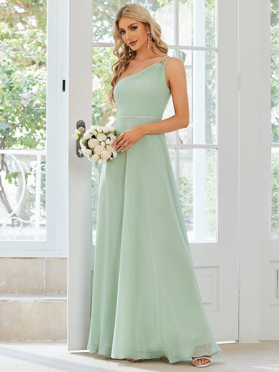 Flowy Chiffon One-Shoulder with Three Straps Bridesmaid Dress #color_Mint Green