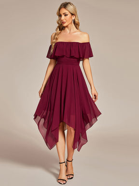 Chiffon Flowy Off-The-Shoulder Bridesmaid Asymmetrical Dress
