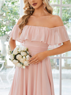 Chiffon Flowy Off-The-Shoulder Bridesmaid Asymmetrical Dress
