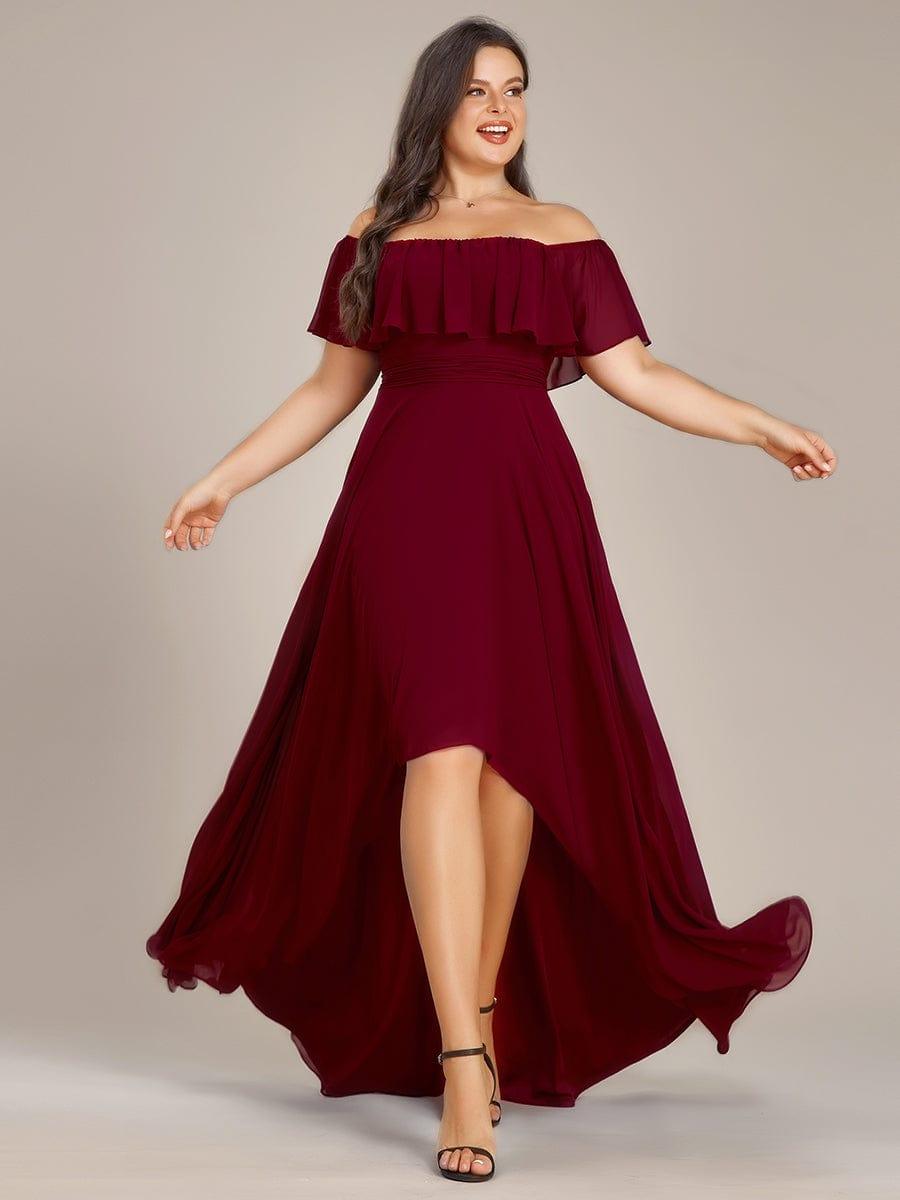 Elegant Plus Size Chiffon Bridesmaid Dress with Off-The-Shoulder Style | High-Low Hemline - Ever-Pretty US Elegant Plus Size Chiffon Bridesmaid Dress with Off-The-Shoulder Style | High-Low Hemline - Ever-Pretty US