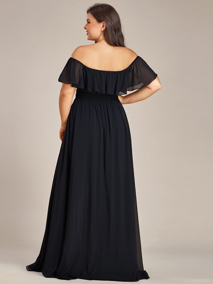 Plus Size Flowy Chiffon High-Low Off The Shoulder Bridesmaid Dress #color_Black