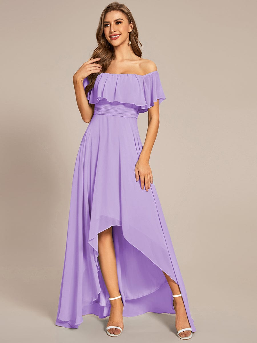 Elegant Chiffon High-Low Off The Shoulder Bridesmaid Dress #color_Lavender