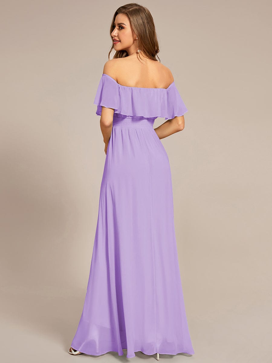Elegant Chiffon High-Low Off The Shoulder Bridesmaid Dress #color_Lavender