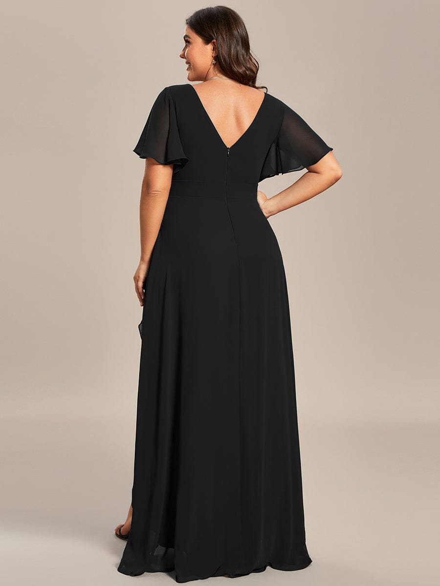 Plus Size Elegant Lotus Sleeves Chiffon Bridesmaid Dress #color_Black