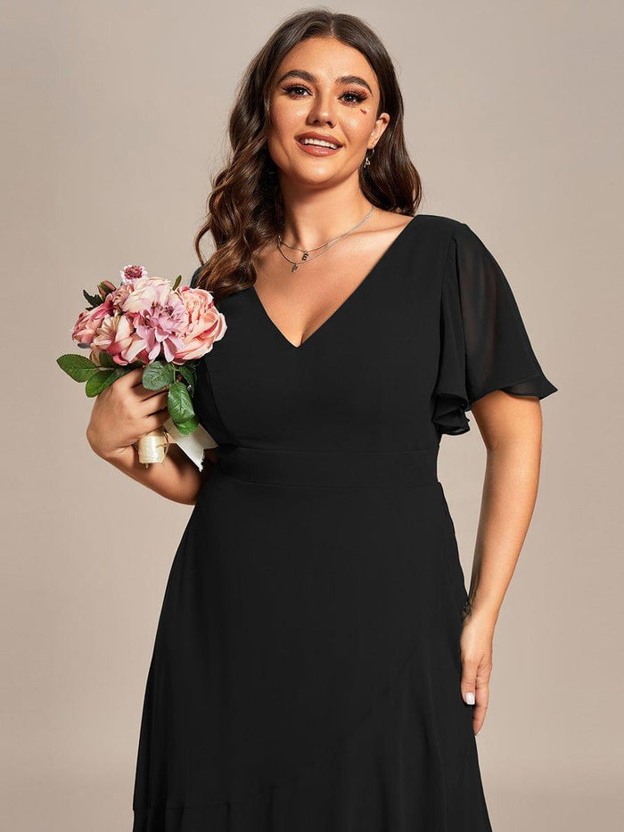 Sleeveless Bridesmaid Gown with Ruffles Brown Plus Size
