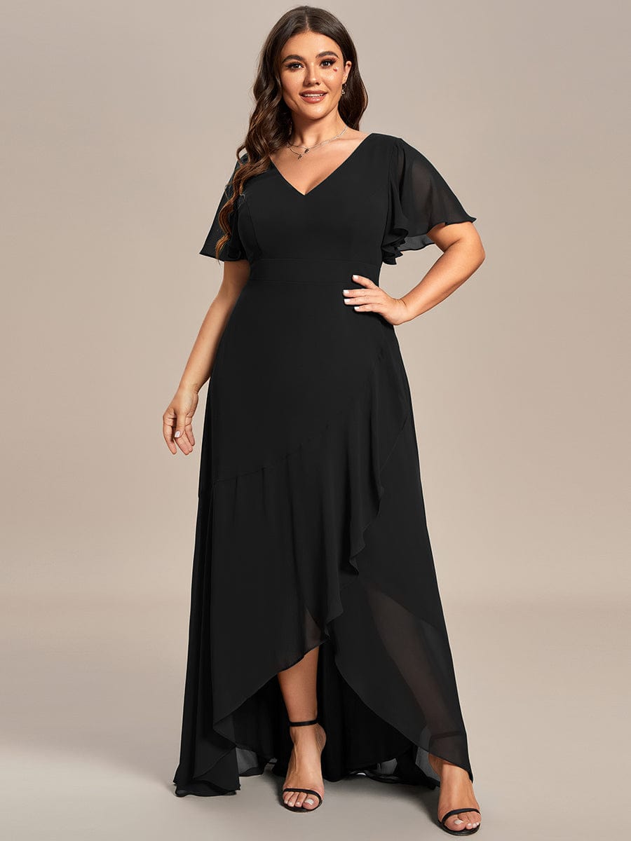 Custom Size Flowy Chiffon Ruffled Bridesmaid Dress #color_Black
