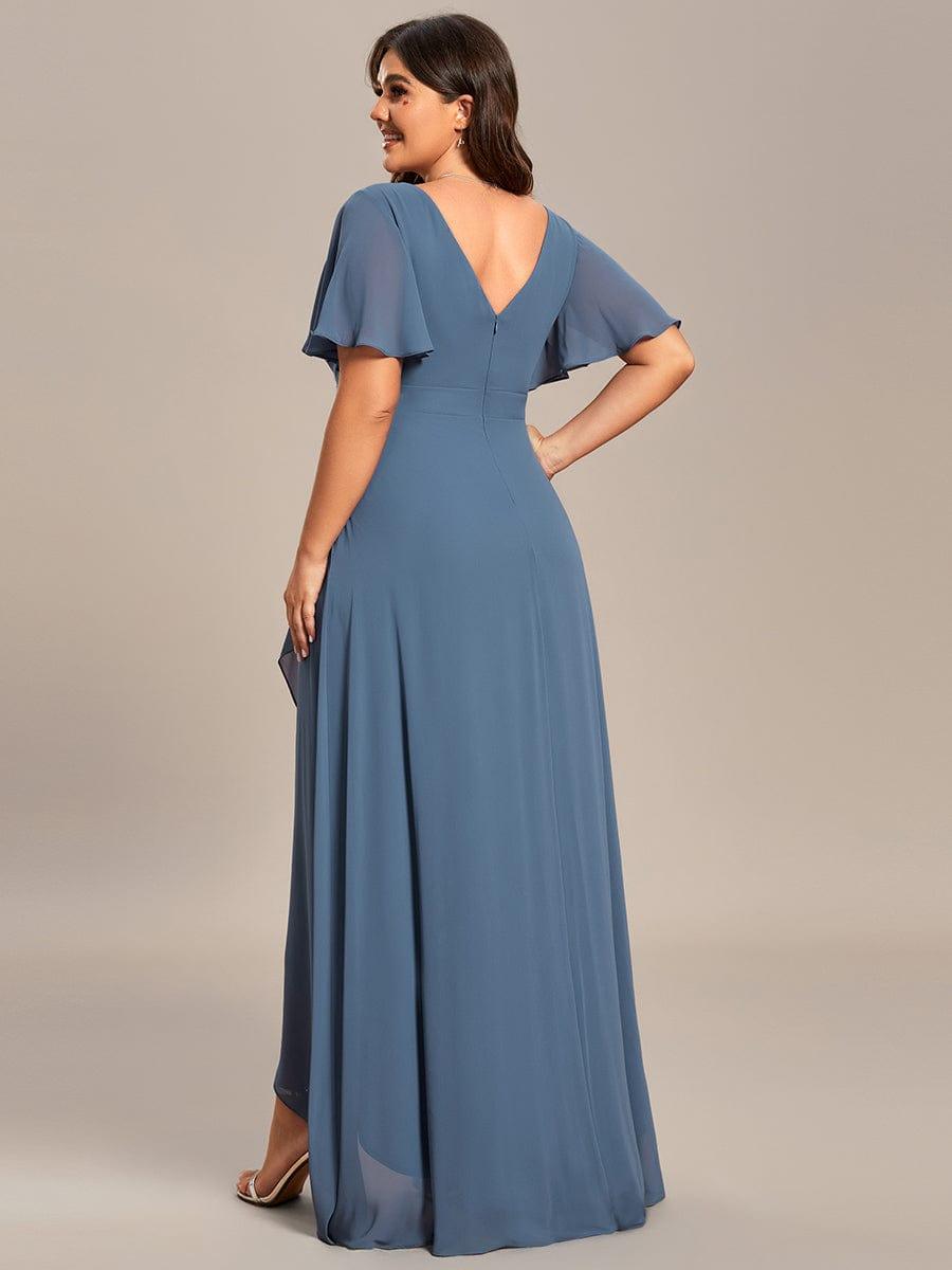 Custom Size Flowy Chiffon Ruffled Bridesmaid Dress #color_Dusty Blue