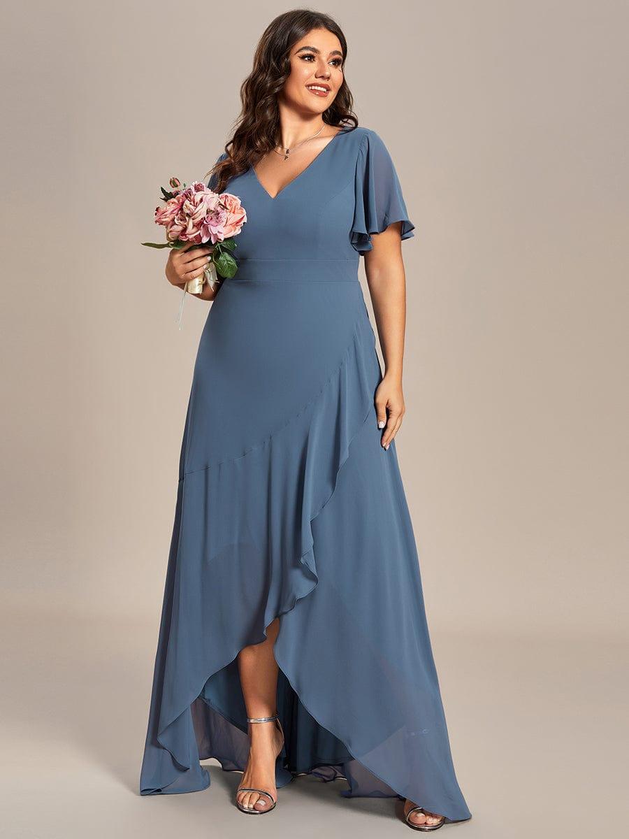 Custom Size Flowy Chiffon Ruffled Bridesmaid Dress #color_Dusty Blue