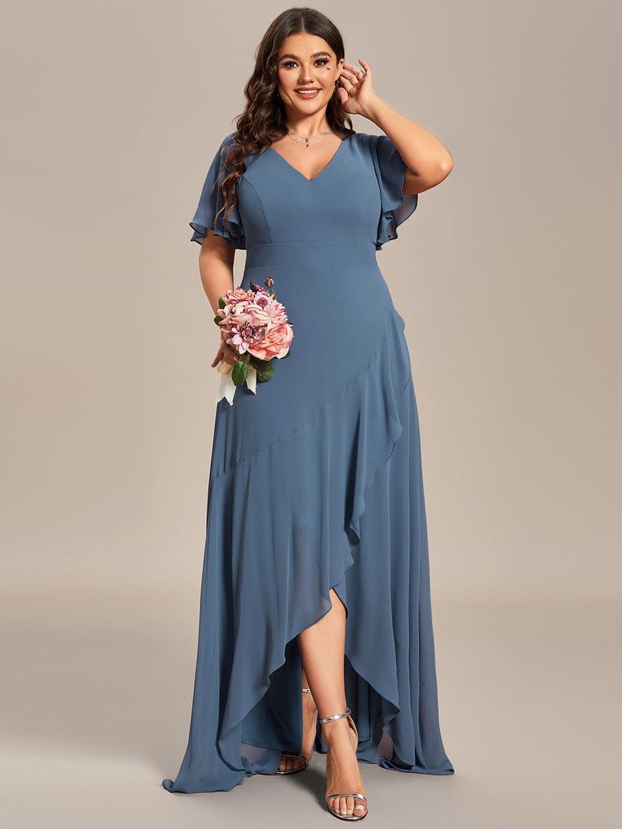 Custom Size Flowy Chiffon Ruffled Bridesmaid Dress #color_Dusty Blue