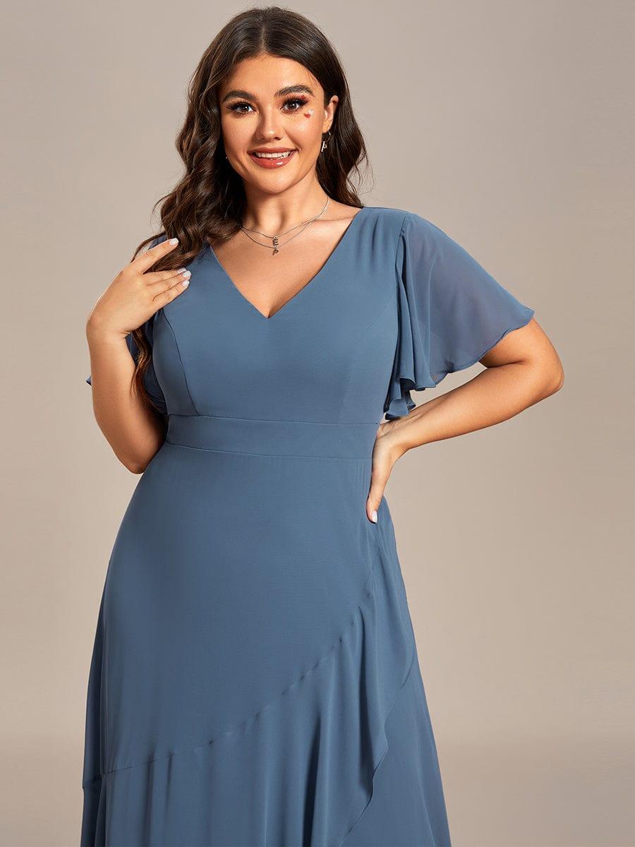 Custom Size Flowy Chiffon Ruffled Bridesmaid Dress #color_Dusty Blue